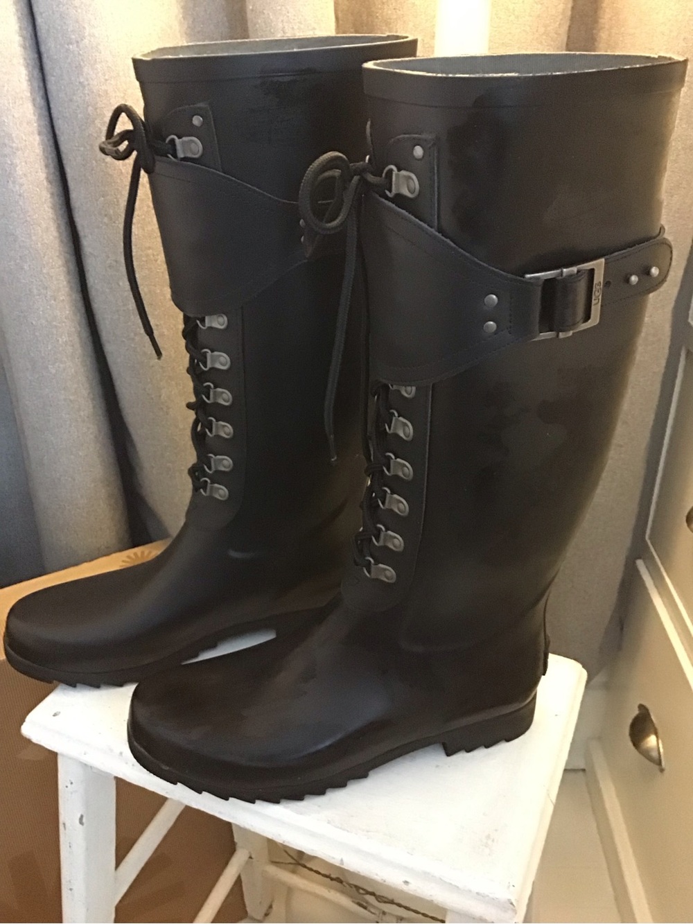UGG Black Tall Lace-Up Waterproof Rain Boots - Picture 10 of 11
